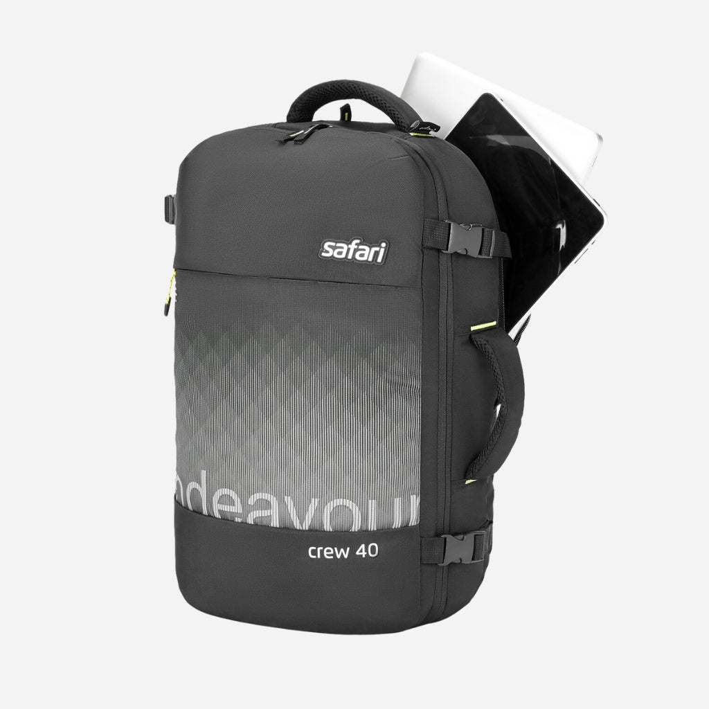 Safari Redan 40L Black Backpack Suitcase with Raincover & Luggage Style Packing