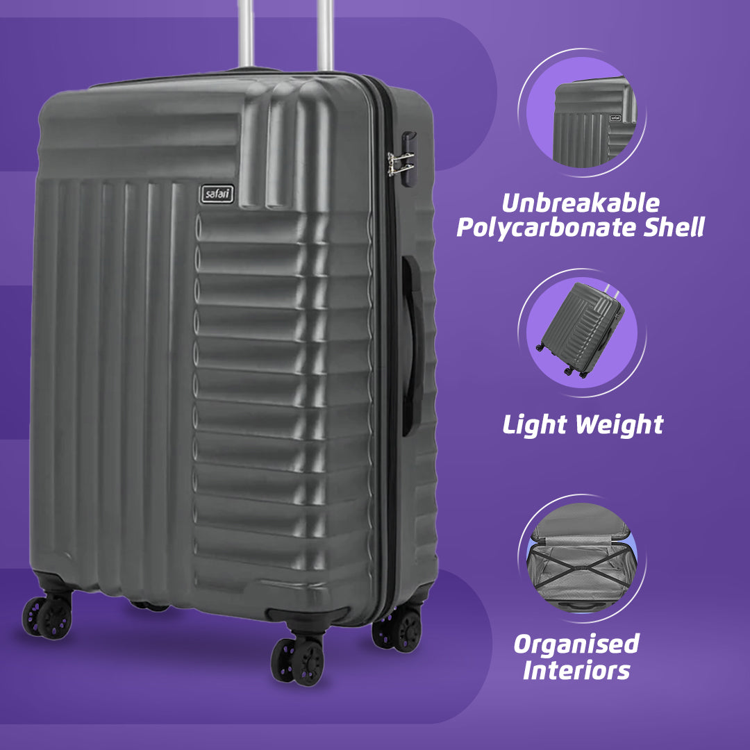Apex Hard Luggage Combo with Dual Wheels and USB Port (Small and Medium) - Gun Metal
