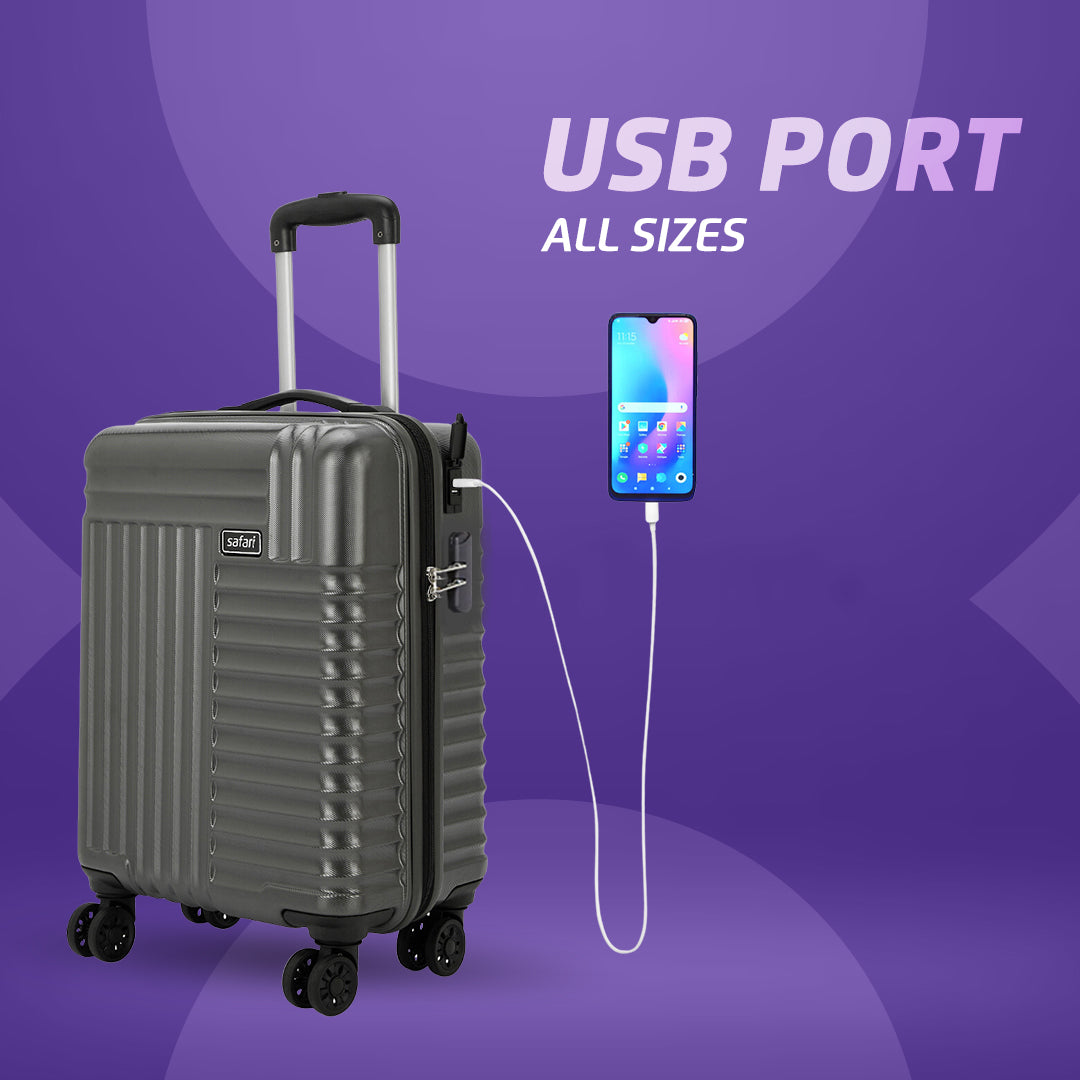 Apex Hard Luggage with Dual Wheels and USB Port - Gun Metal