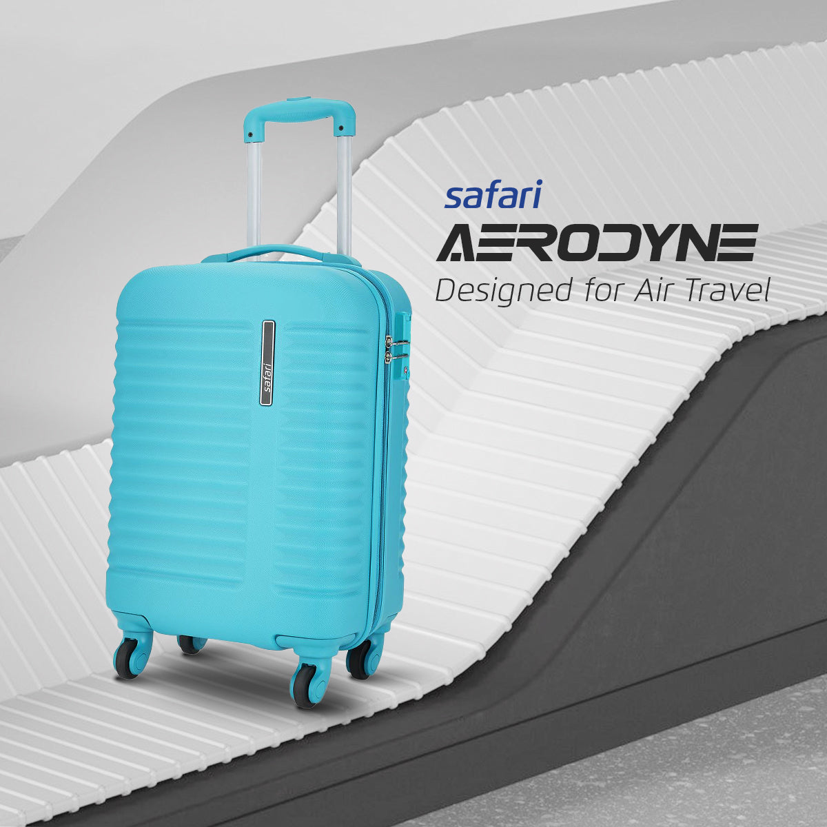 Safari Aerodyne Set of 3 Cyan Lightweight Trolley Bags with 360° Wheels