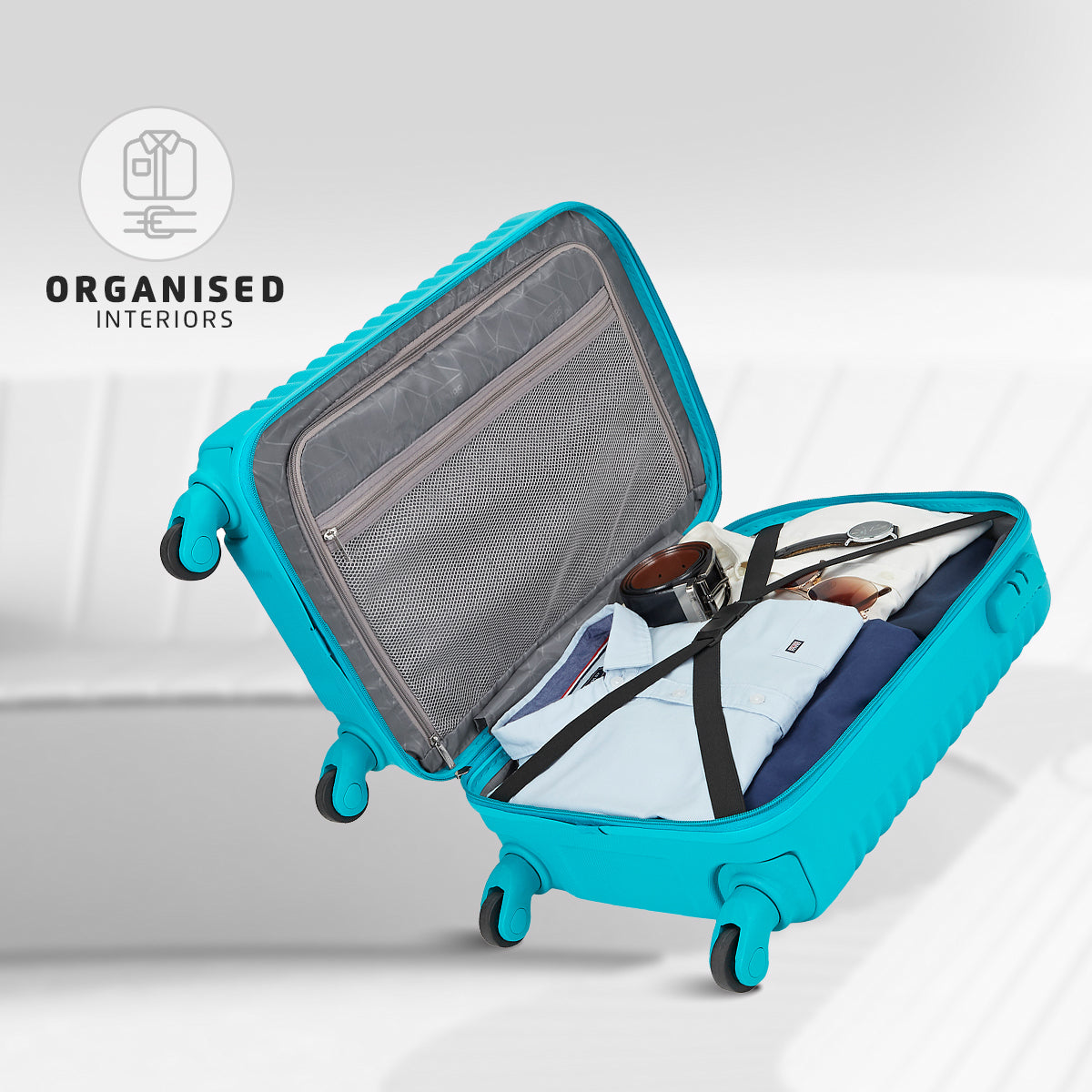 Safari Aerodyne Cyan Lightweight Trolley Bag with TSA Lock and Airline Compliant Sizing