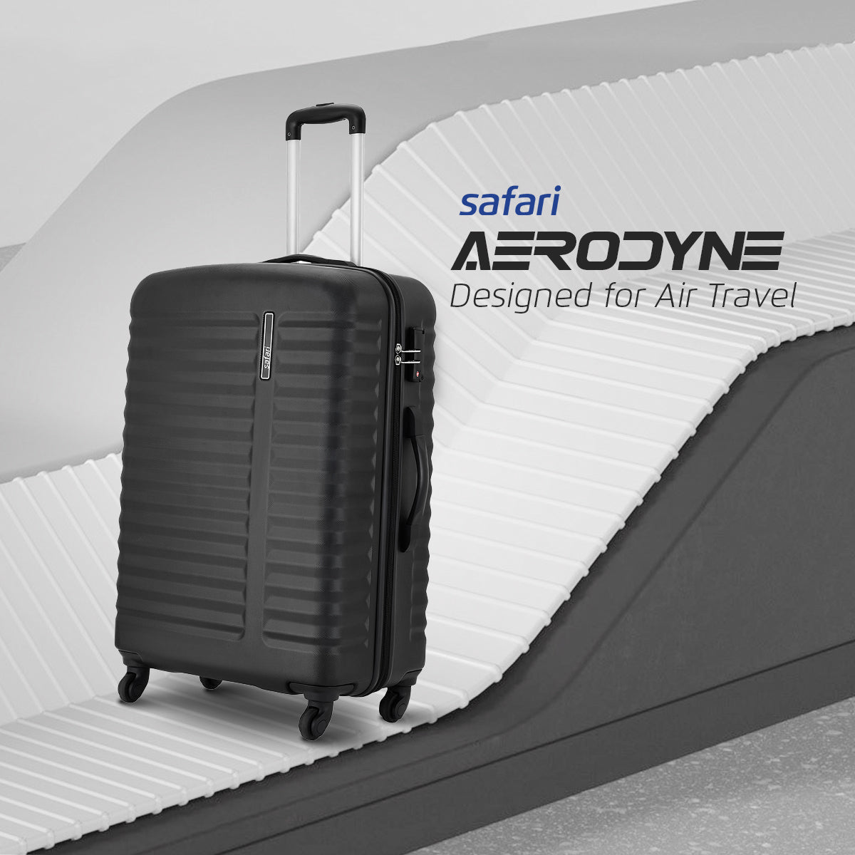 Safari Aerodyne Set of 3 Black Lightweight Trolley Bags with 360° Wheels