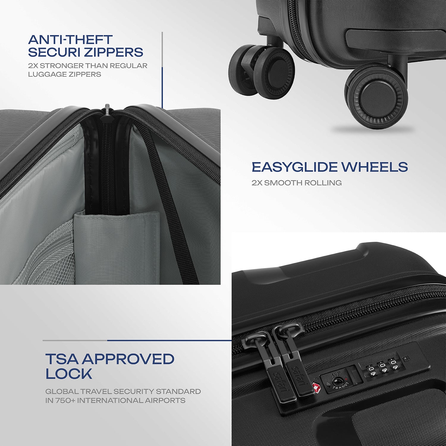 Safari Aeroglide Trolley Bag with TSA lock and Anti-Theft Zipper Black