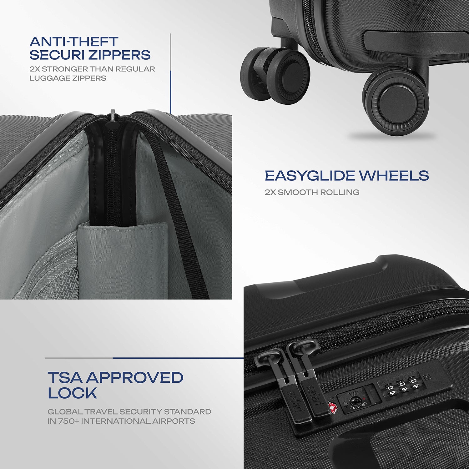 Safari Aeroglide Trolley Bag with TSA lock and Anti-Theft Zipper Black