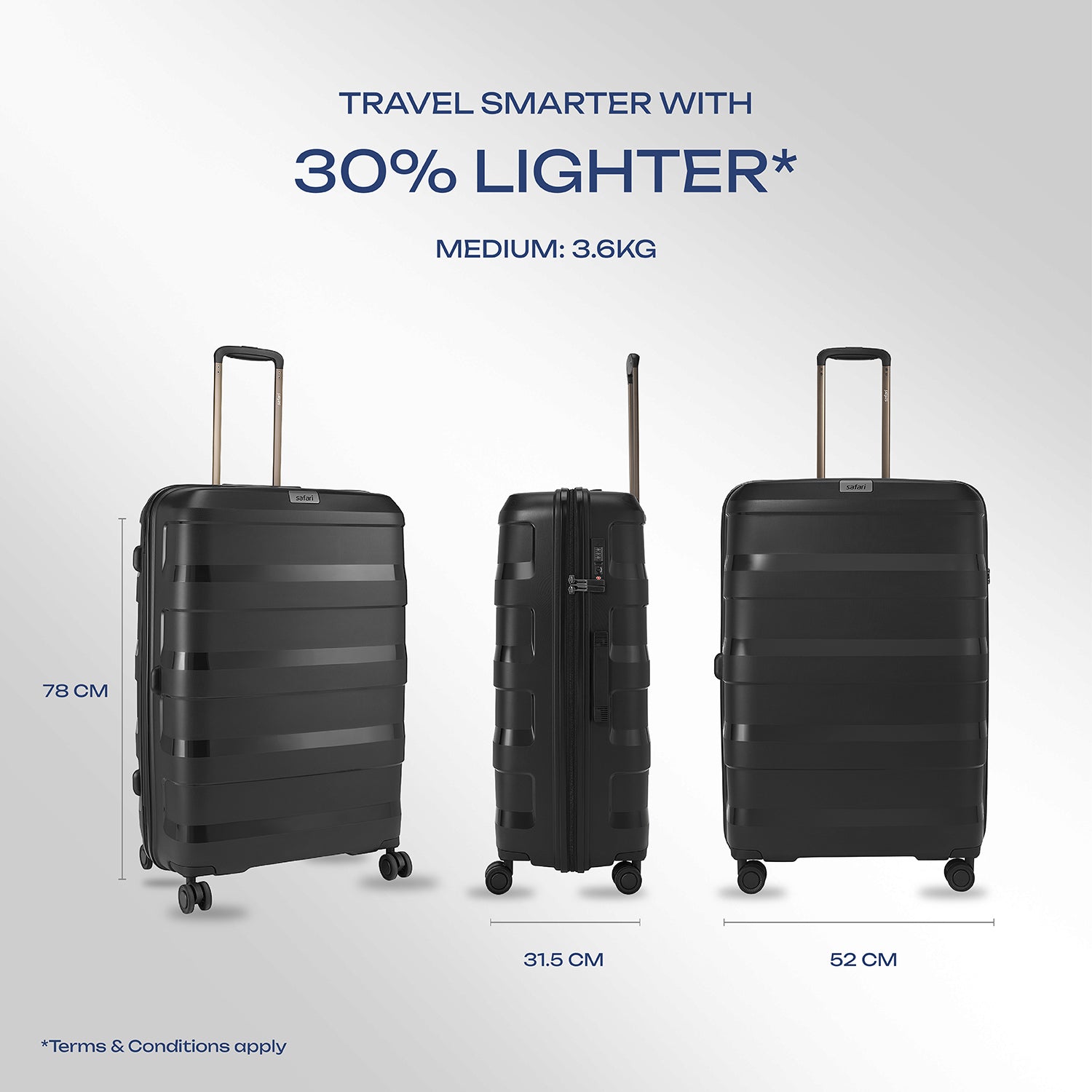 Safari Aeroglide Trolley Bag with TSA lock and Anti-Theft Zipper Black