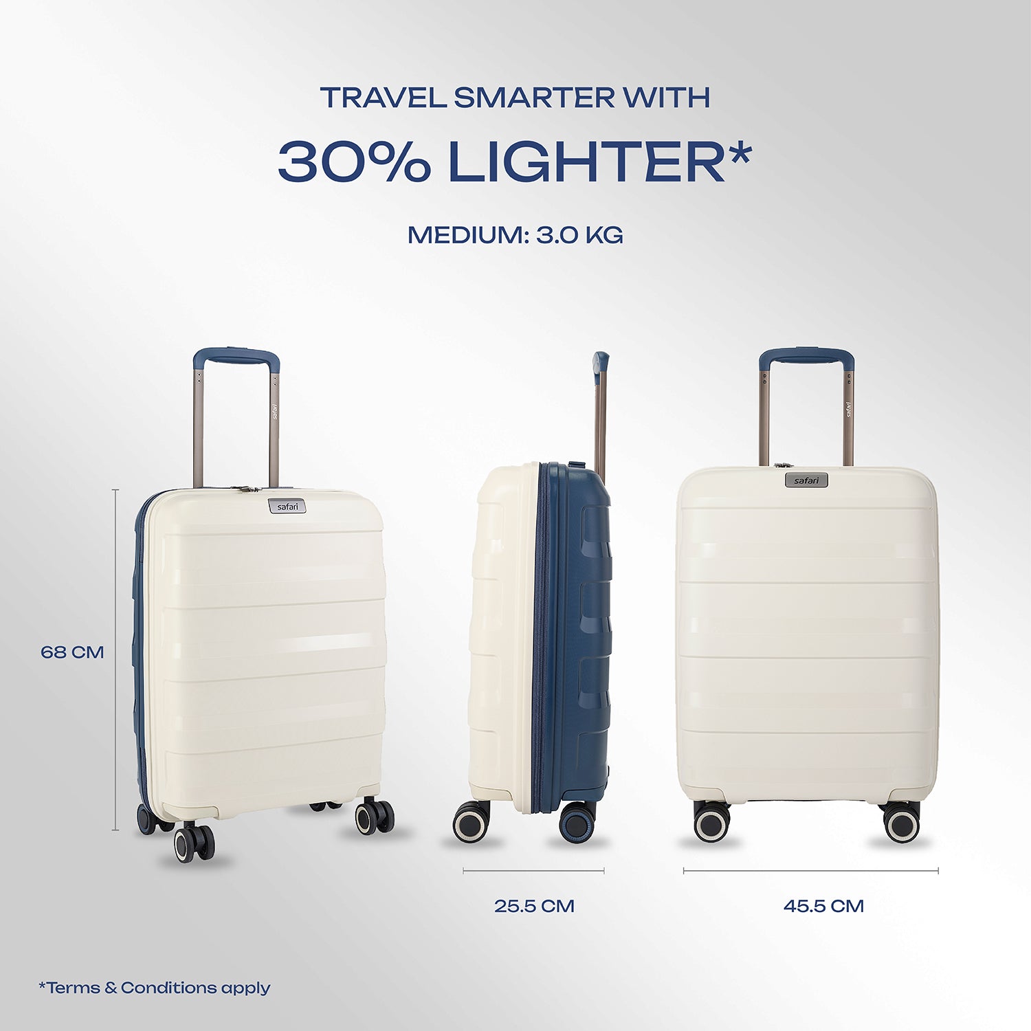 Safari Aeroglide Trolley Bag with TSA lock and Anti-Theft Zipper White