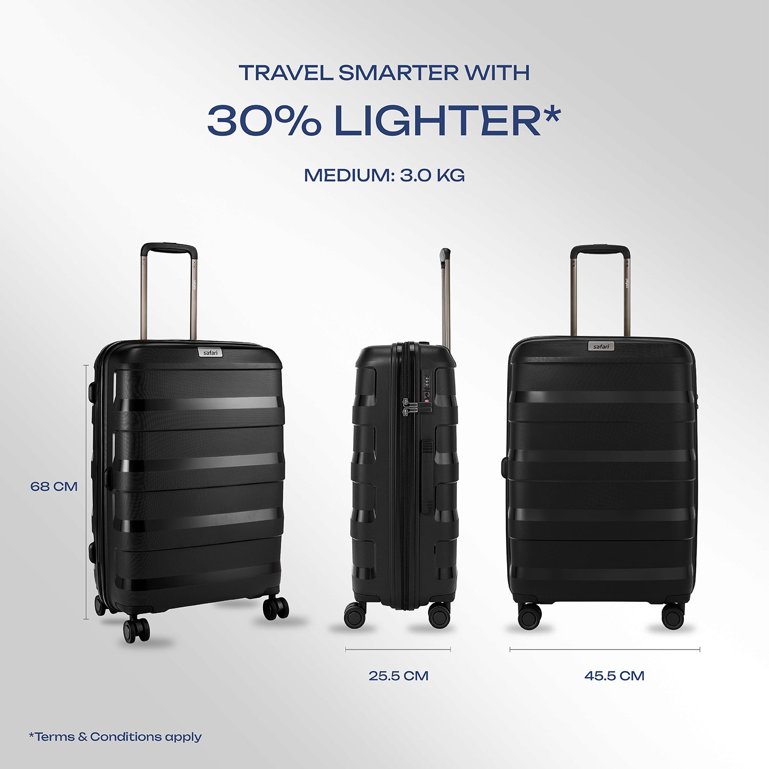 Safari Aeroglide Trolley Bag with TSA lock and Anti-Theft Zipper Black