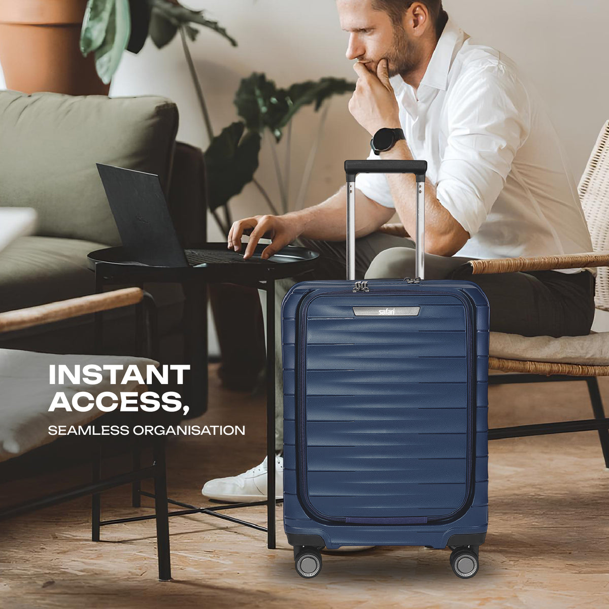 Safari Select Aerolite Blue Cabin Trolley Bag with Laptop Compartment, TSA Lock, Dual wheels and Anti-Theft Zipper