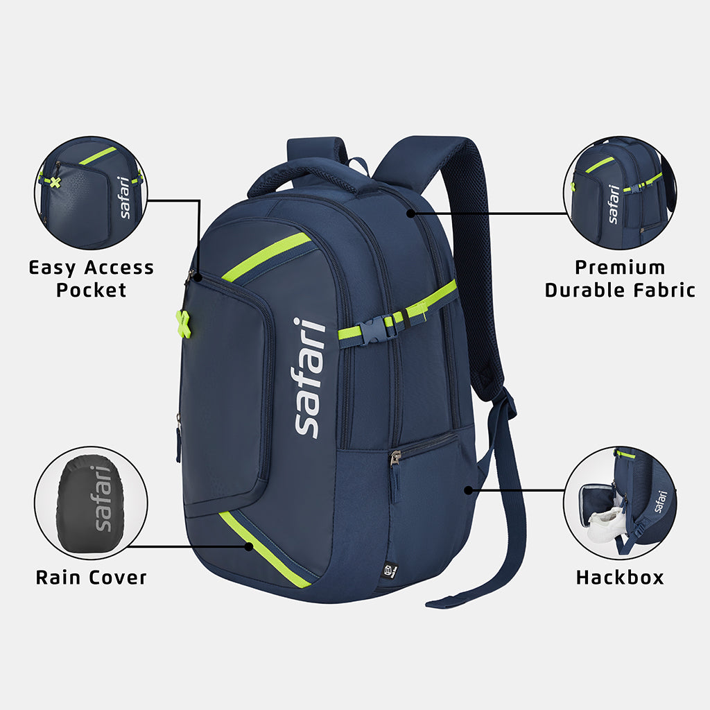 Safari Aero 1 38L Blue School Backpack with Raincover