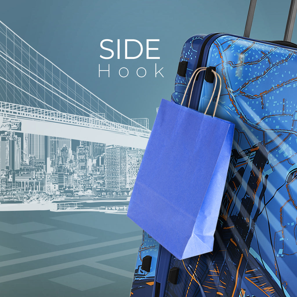 Safari Brooklyn Printed Blue Trolley Bag with TSA Lock, Dual wheels, Side Hooks and Wet Pouch