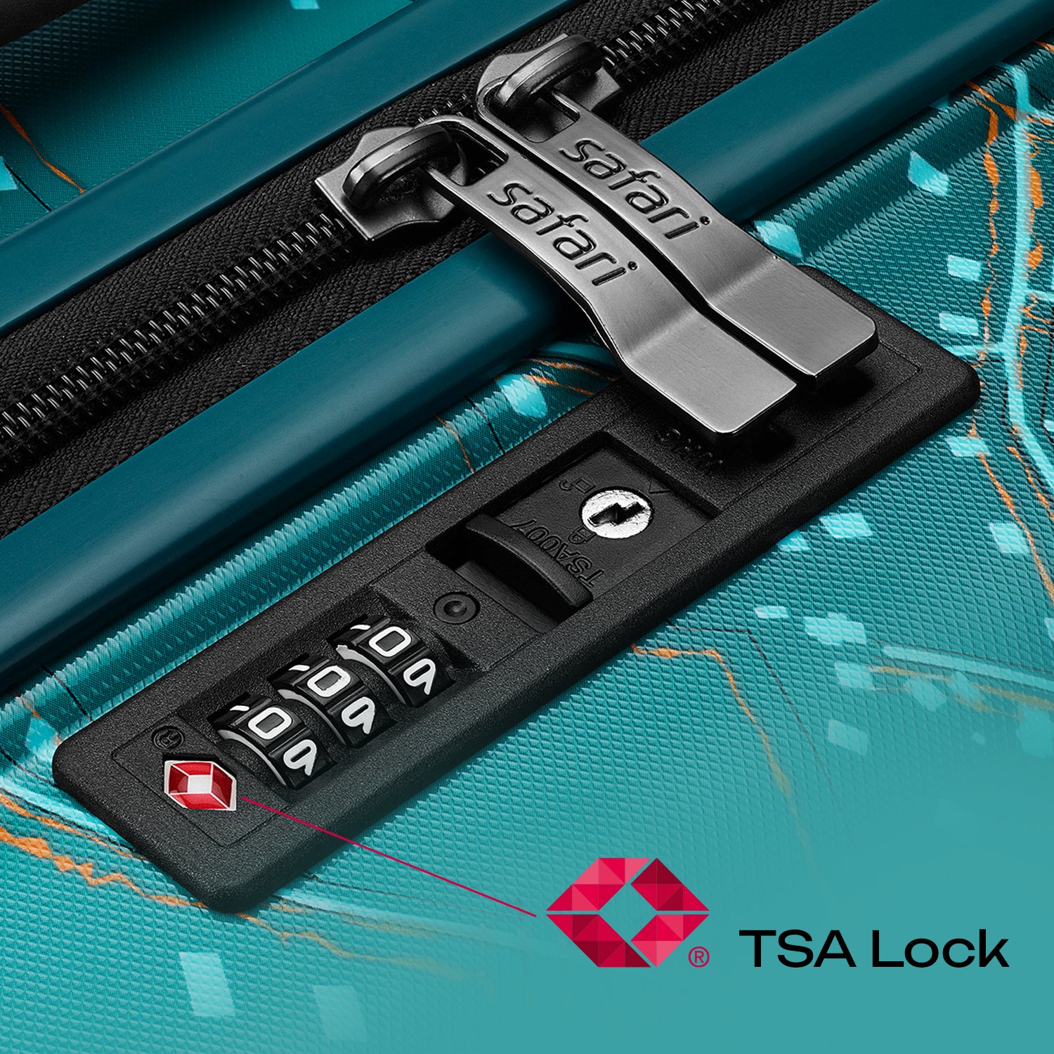 Safari Brooklyn Printed Teal Trolley Bag with TSA Lock, Dual wheels, Side Hooks and Wet Pouch