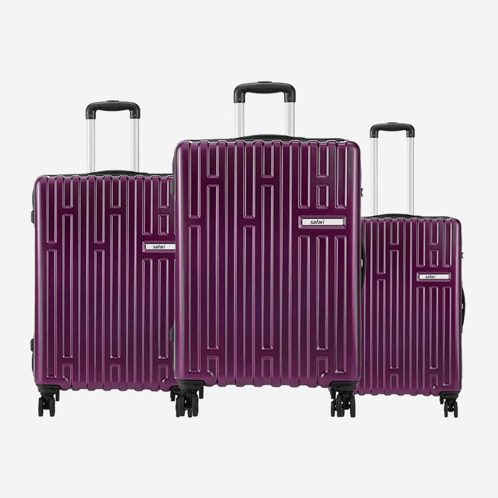 Safari Cargo Max Set of 3 Magenta Purple Expandable Trolley Bags with Dual Wheels & Anti Theft Zipper