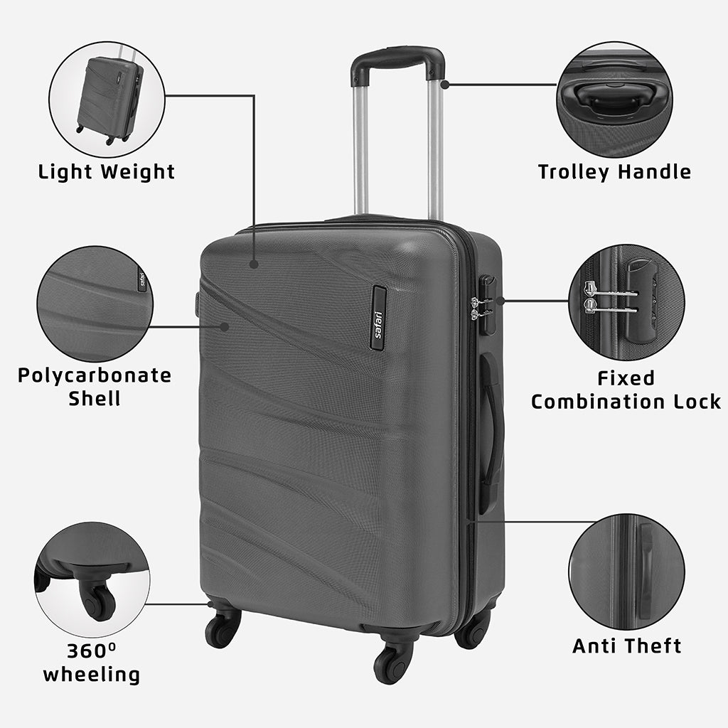 Safari Flo Secure Gun Metal Trolley Bag with 360° Wheels