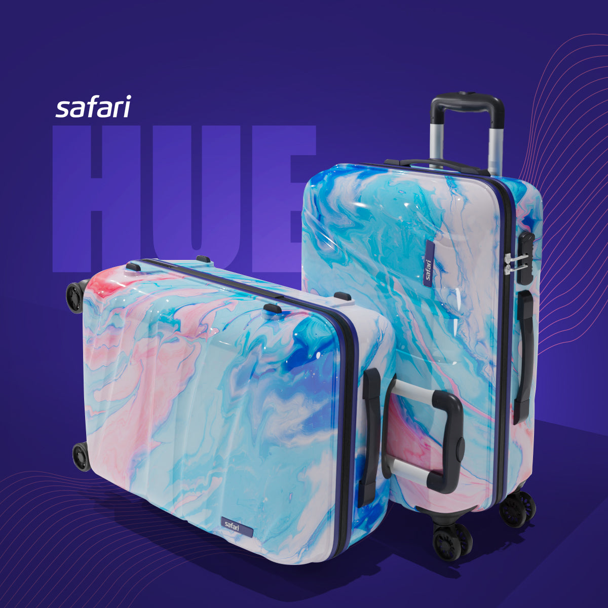 Safari Hue Set of 3 Printed Trolley Bags with Dual Wheels