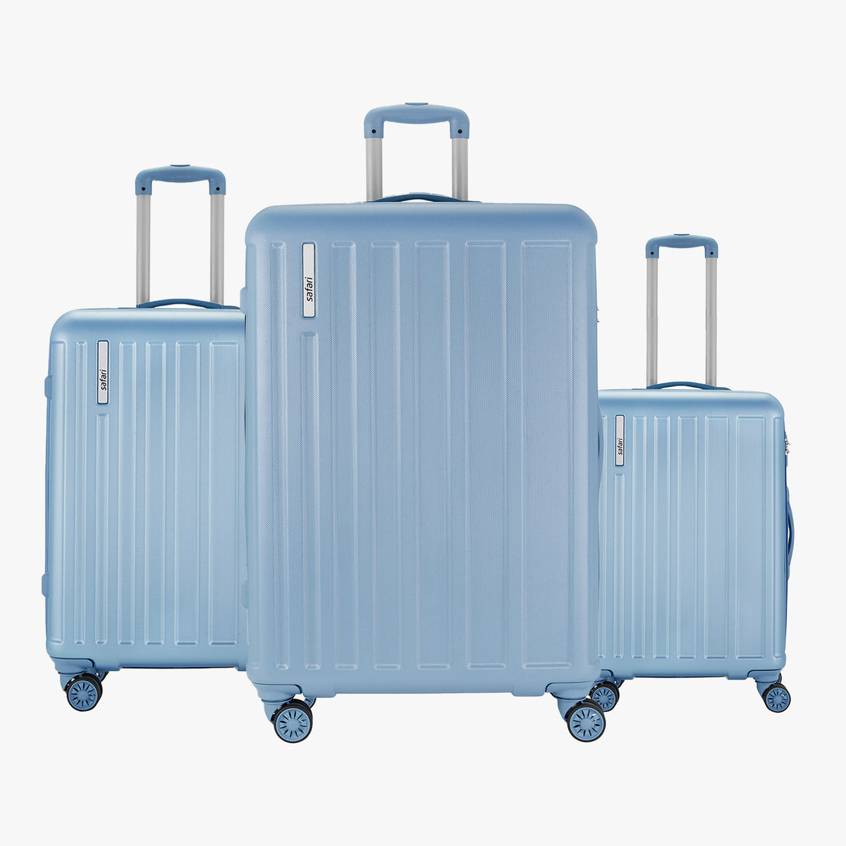 Safari Linea Set of 3 Pearl Blue Trolley Bags with Dual Wheels