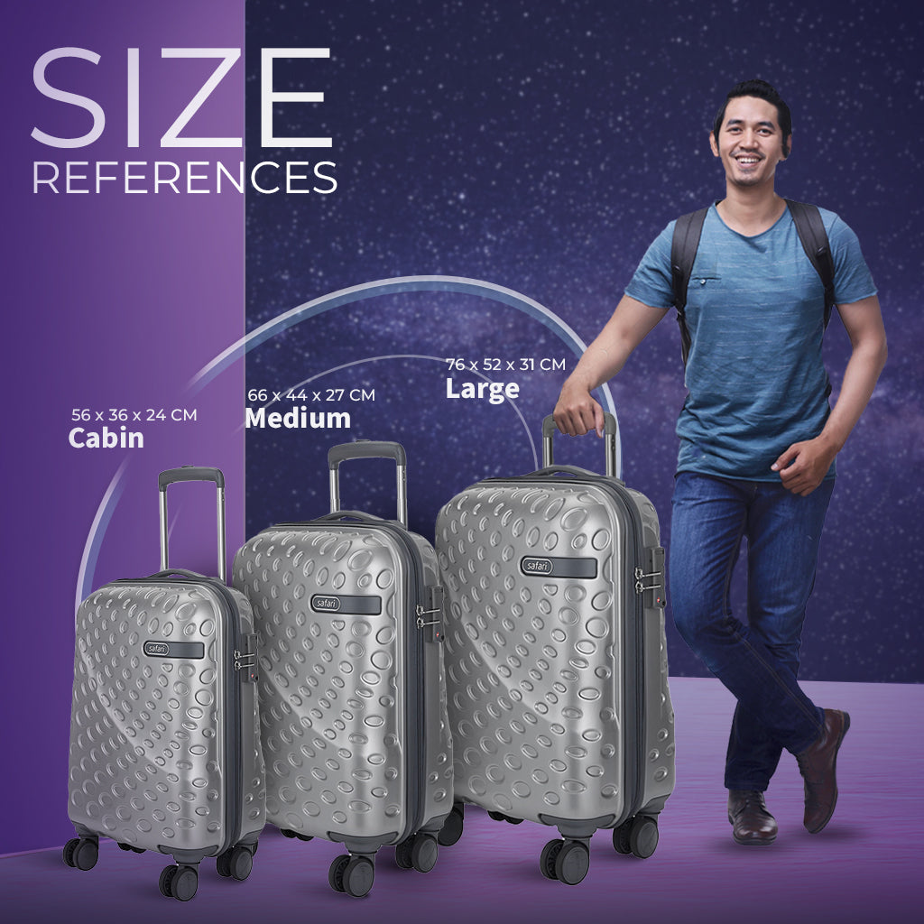 Safari Orbit Set of 3 Silver Trolley Bags with Dual Wheels & Anti Theft Zipper