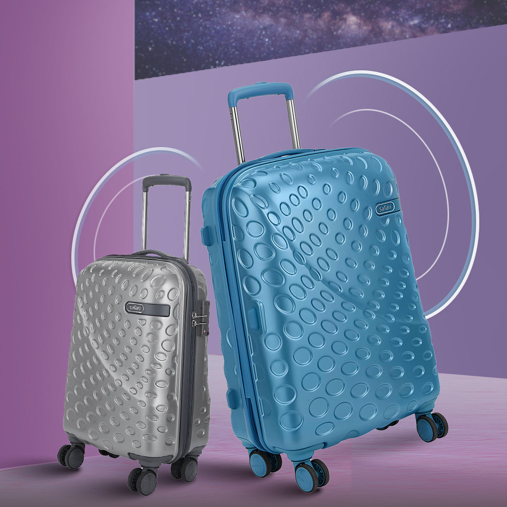 Safari Orbit Pearl Blue Trolley Bag with Premium Interior, Wet Pouch & Anti Theft Zipper