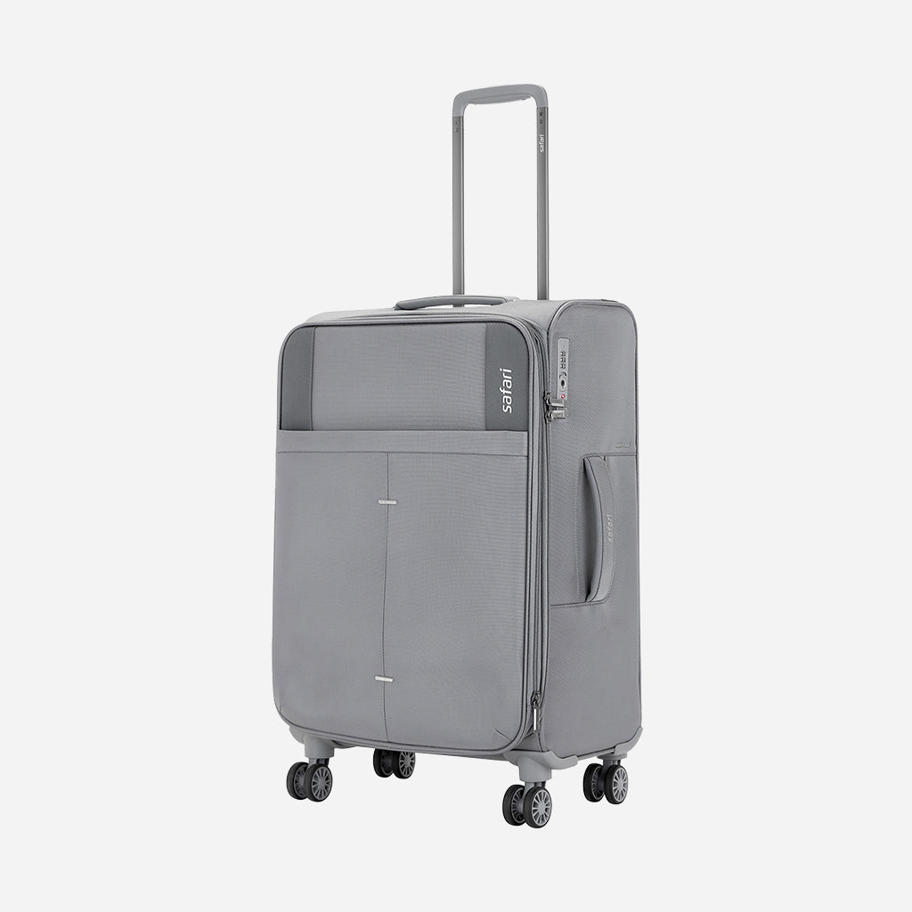 Safari Airpro 40% Lighter Grey Trolley Bag with Dual Wheels, Detailed interiors and Expander