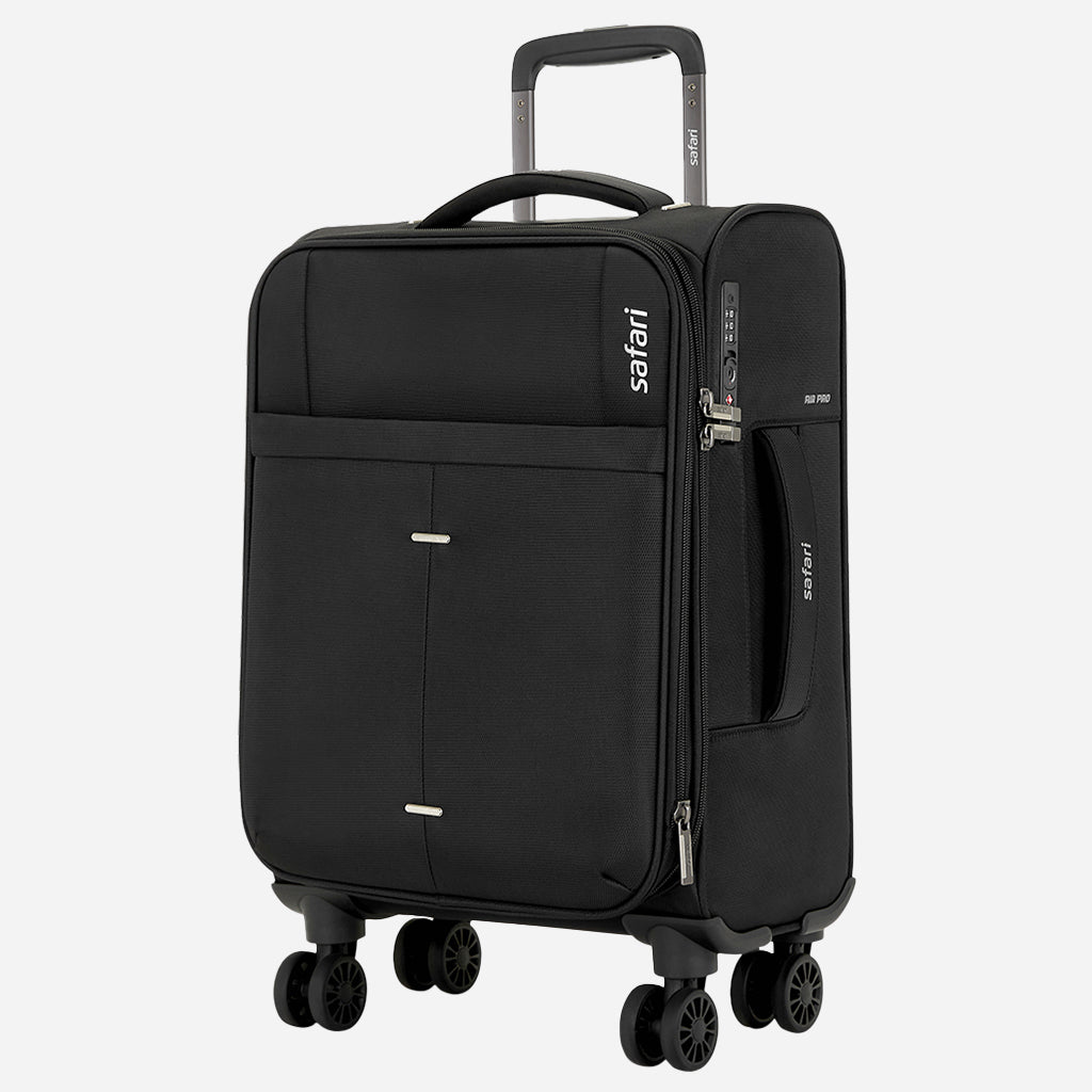 Safari Airpro 40% Lighter Black Trolley Bag with Dual Wheels, Detailed interiors and Expander