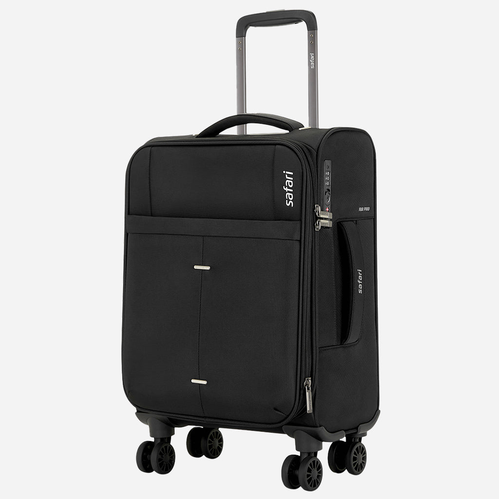Safari Airpro 40% Lighter Black Trolley Bag with Dual Wheels, Detailed interiors and Expander