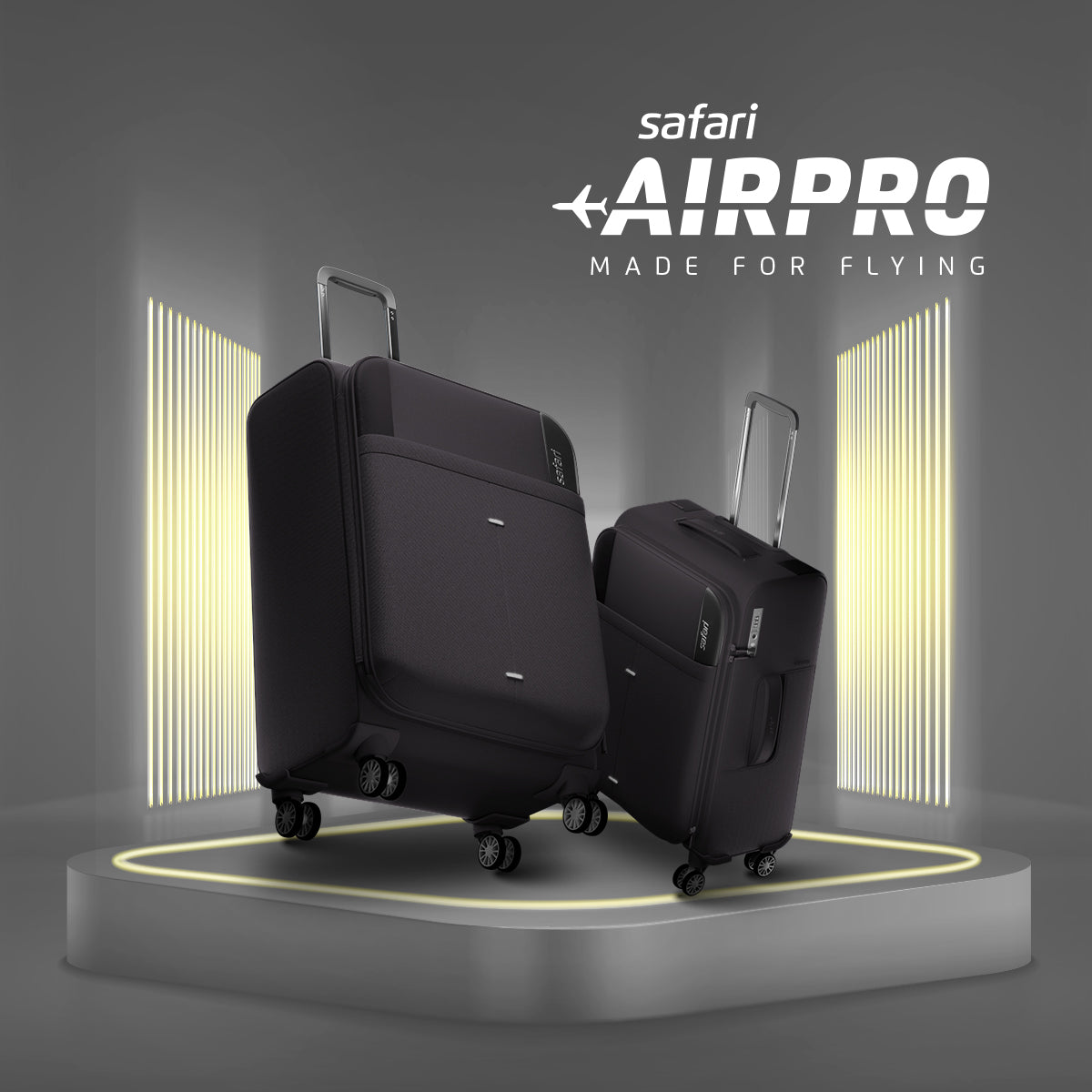 Safari Airpro Set of 2 Black Lightweight Trolley Bags with Dual Wheels