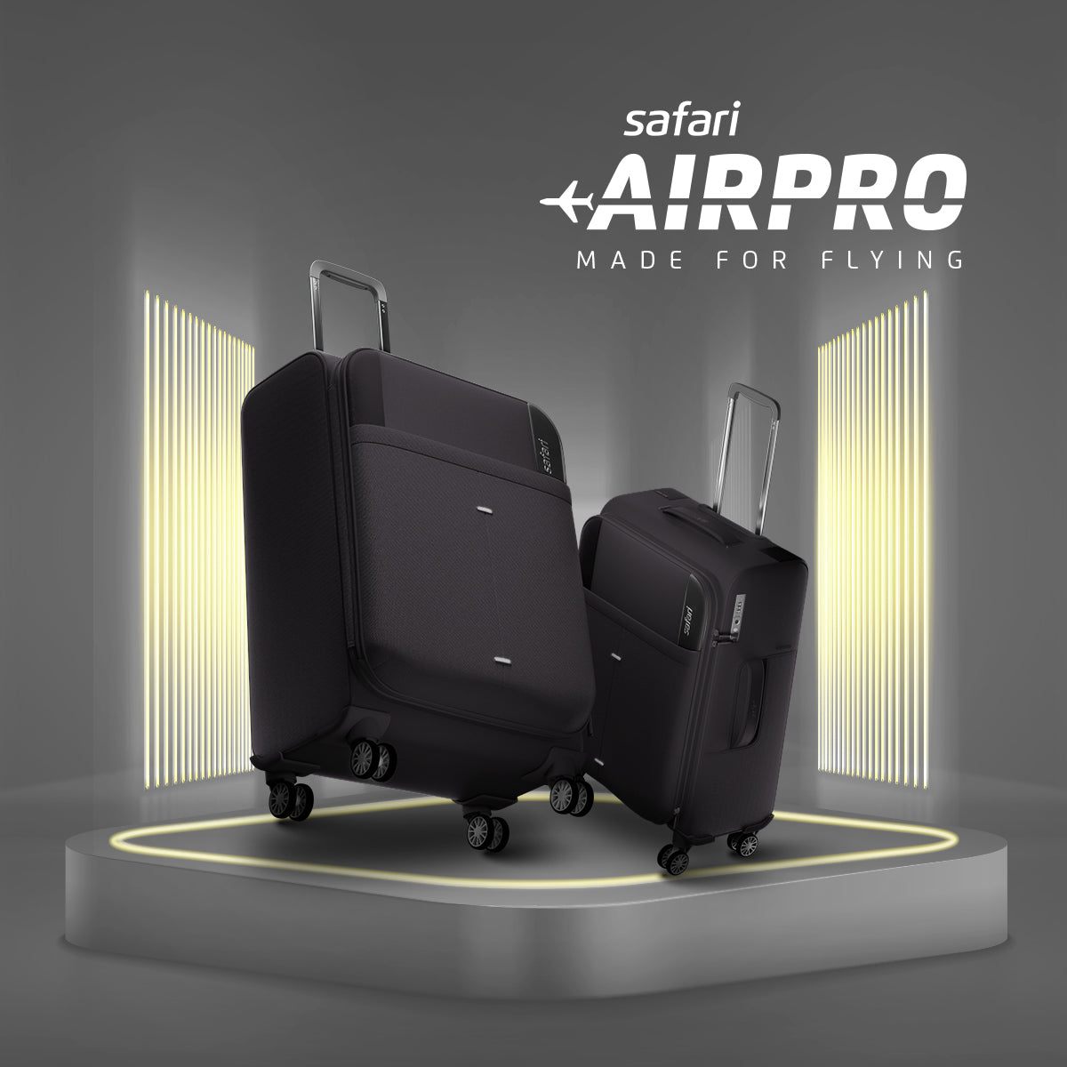 Safari Airpro 40% Lighter Black Trolley Bag with Dual Wheels, Detailed interiors and Expander