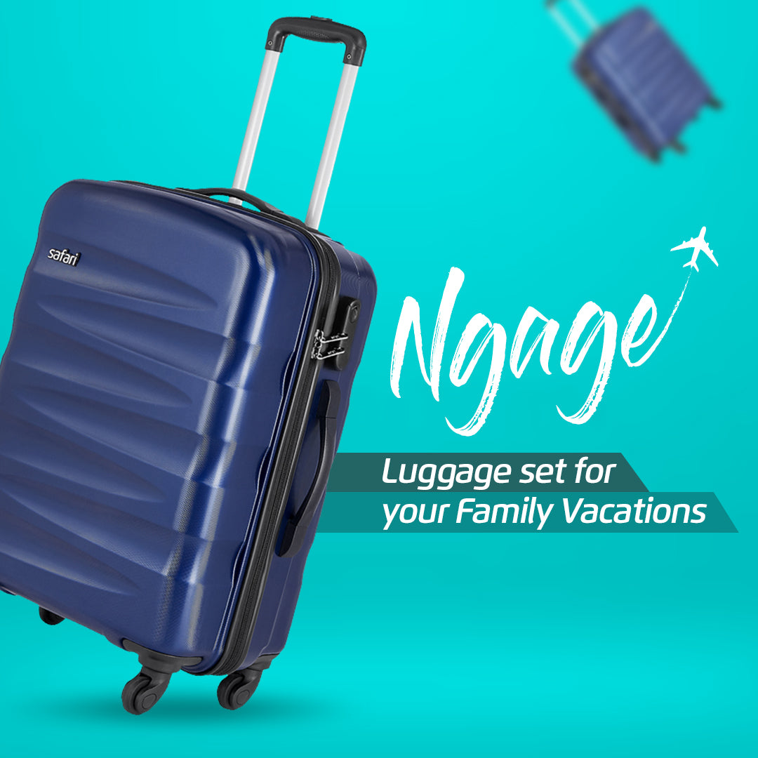 Safari Ngage Set of 3 Midnight Blue Trolley Bags with 360° Wheels