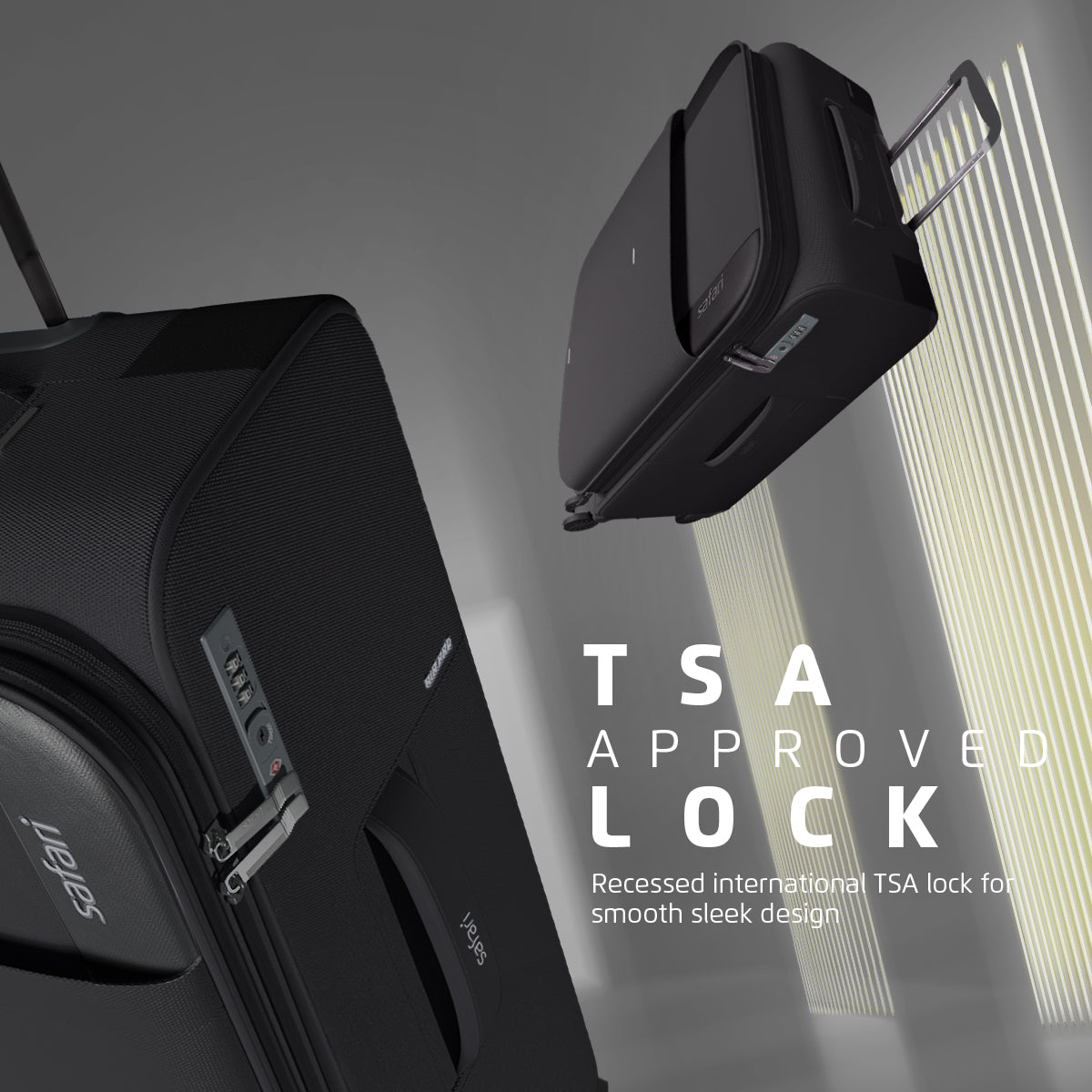 Safari Airpro 40% Lighter Black Trolley Bag with Dual Wheels, Detailed interiors and Expander