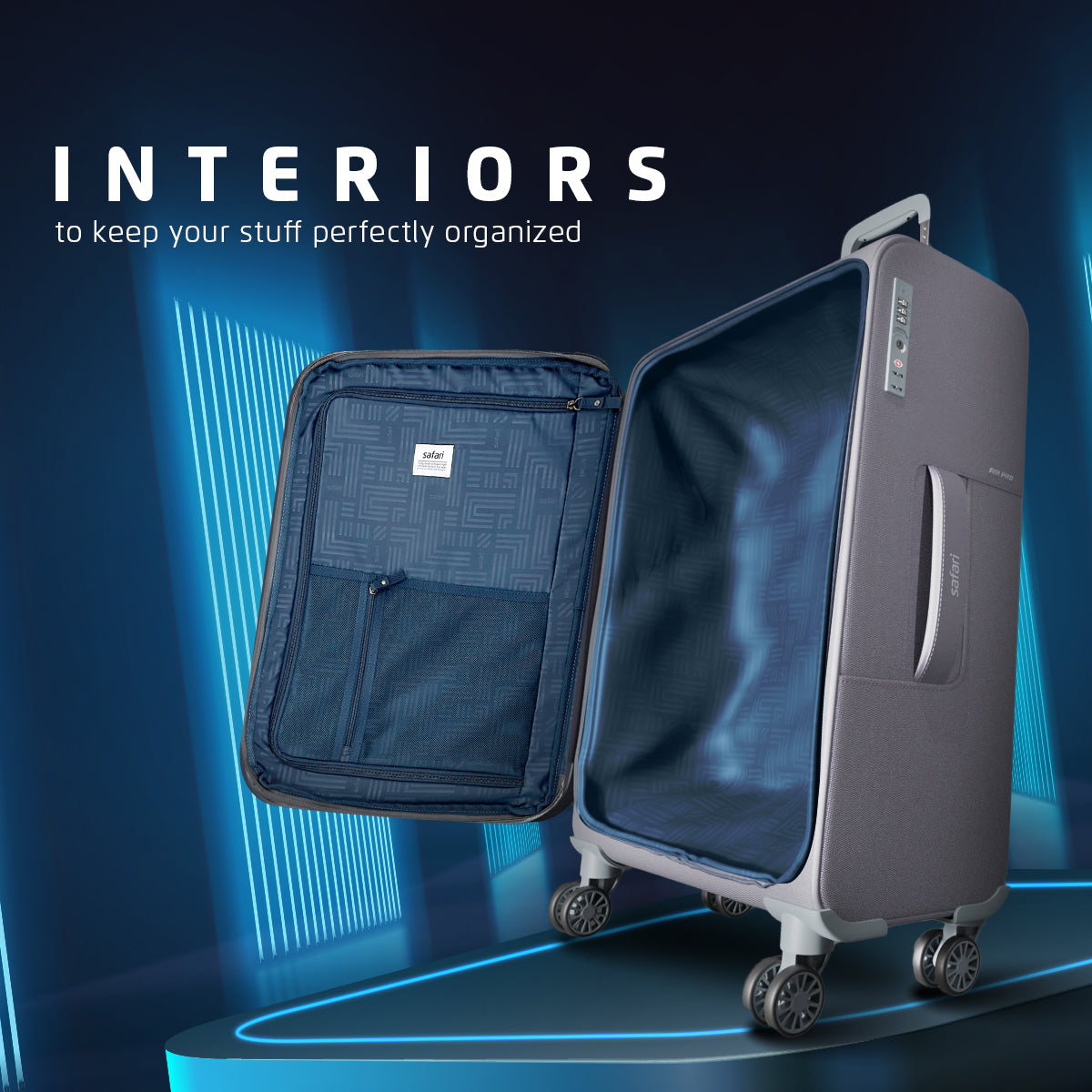 Safari Airpro Set of 3 Grey Lightweight Trolley Bags with 360° Wheels