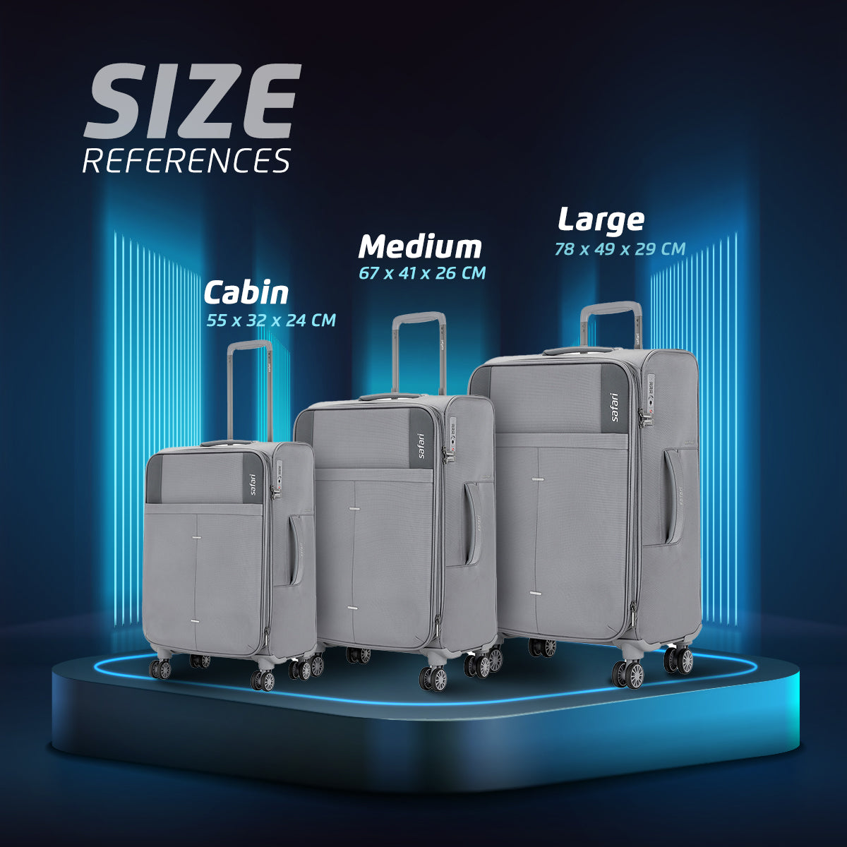 Safari Airpro Set of 3 Grey Lightweight Trolley Bags with 360° Wheels