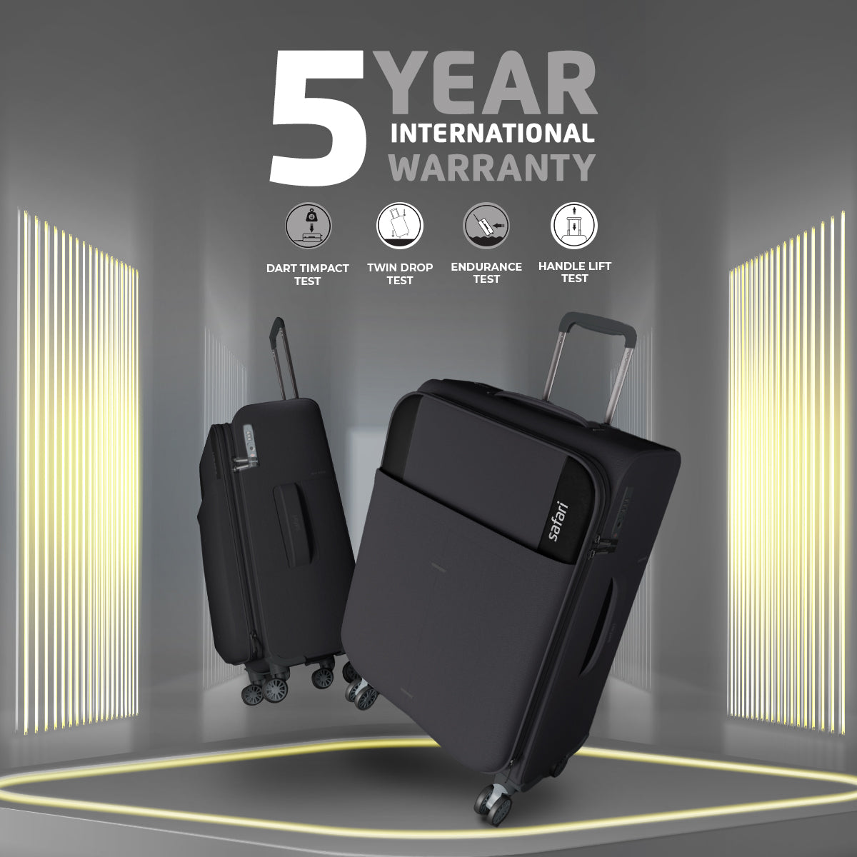 Safari Airpro 40% Lighter Black Trolley Bag with Dual Wheels, Detailed interiors and Expander