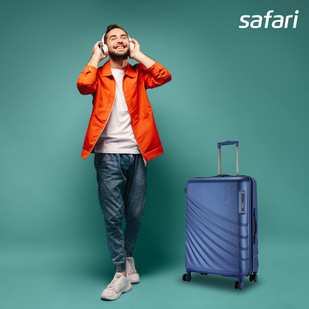 Safari Polaris Pro Titan Blue Trolley Bag with TSA Lock, Dual wheels, Side Hooks and Wet Pouch