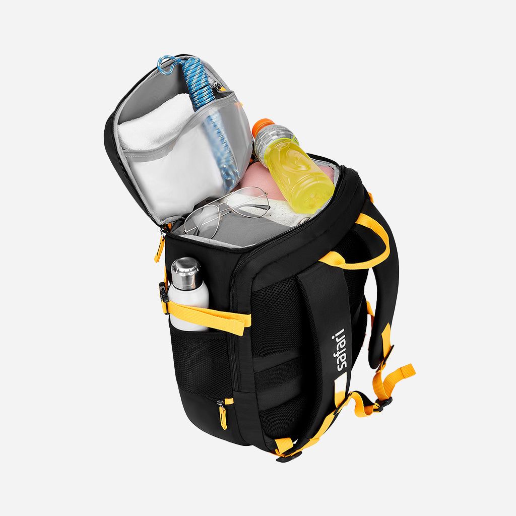 Safari Quest 45L Black Overnighter Travel Rucksack with Wet Pouch and Ergonomic Straps