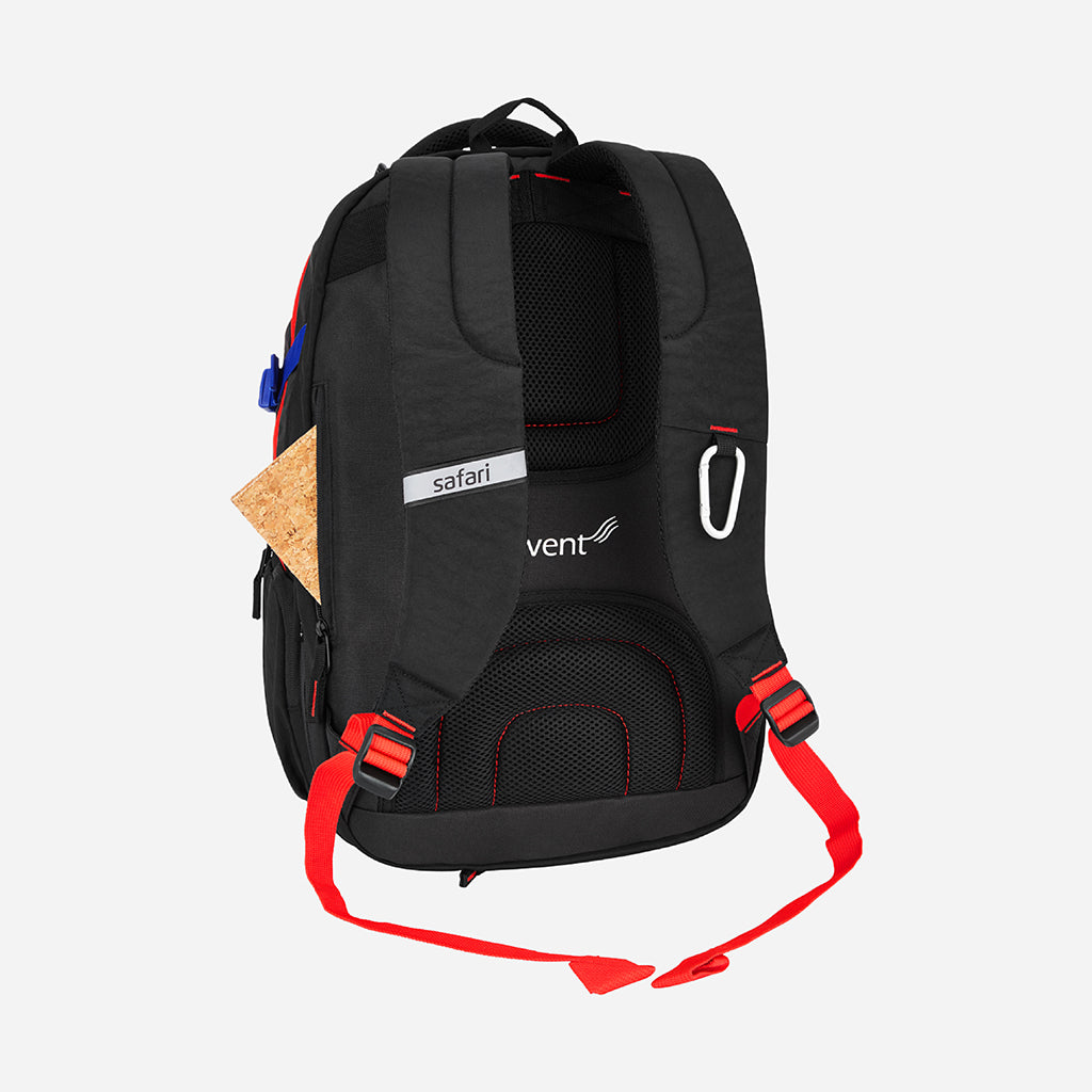 Safari Signature 30L Black Laptop Backpack with Raincover, Compression Straps, Carabiner and Detailed Interior