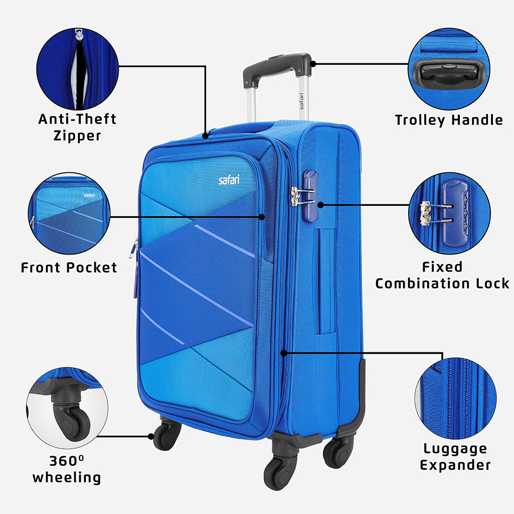 Safari Avenue Blue Trolley Bag with Expander & 360° Wheels