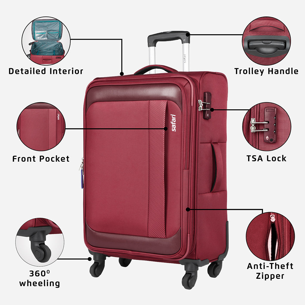 Safari Slant Red Trolley Bag with TSA Lock & Organized Interior