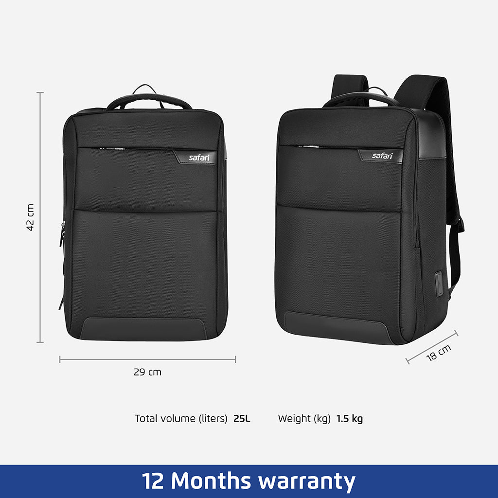 Safari Select Supreme 19L Black Formal Backpack with Laptop Sleeve