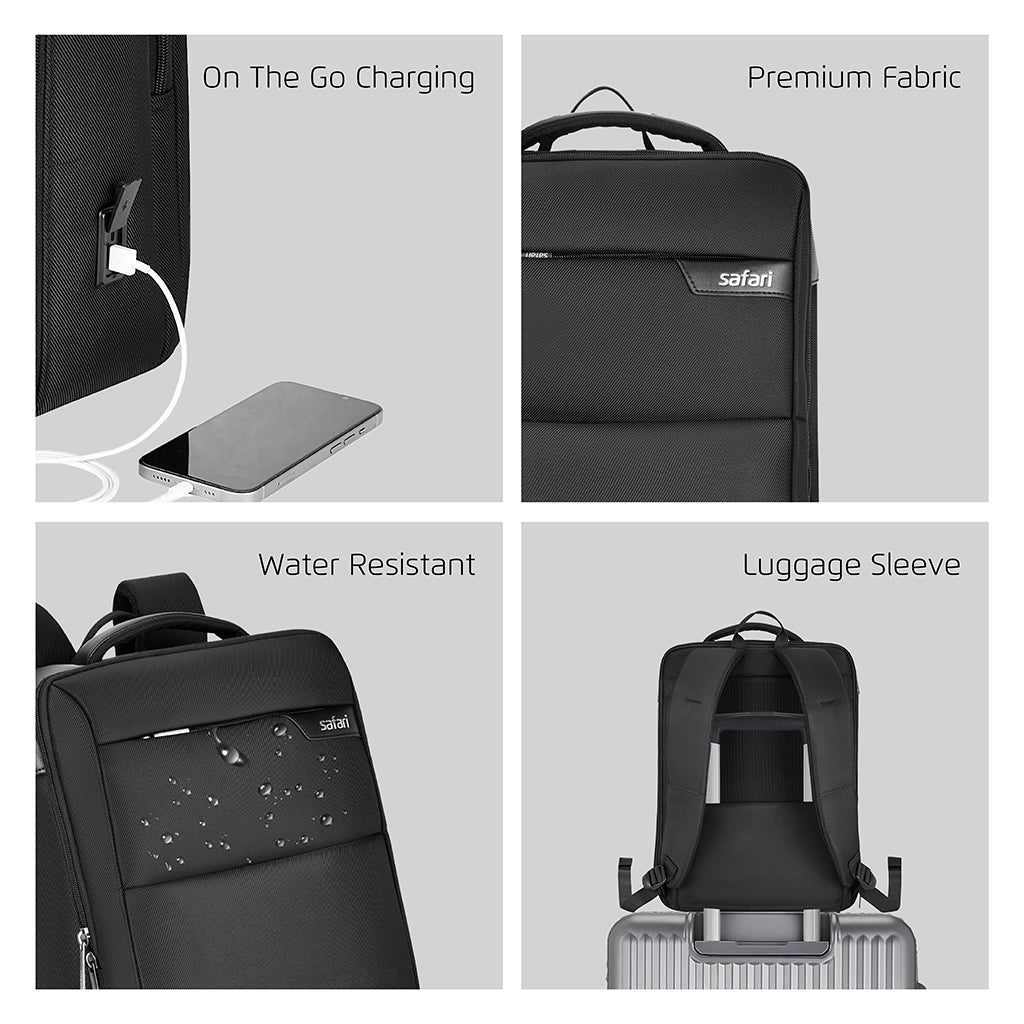 Safari Select Supreme 19L Black Formal Backpack with Laptop Sleeve