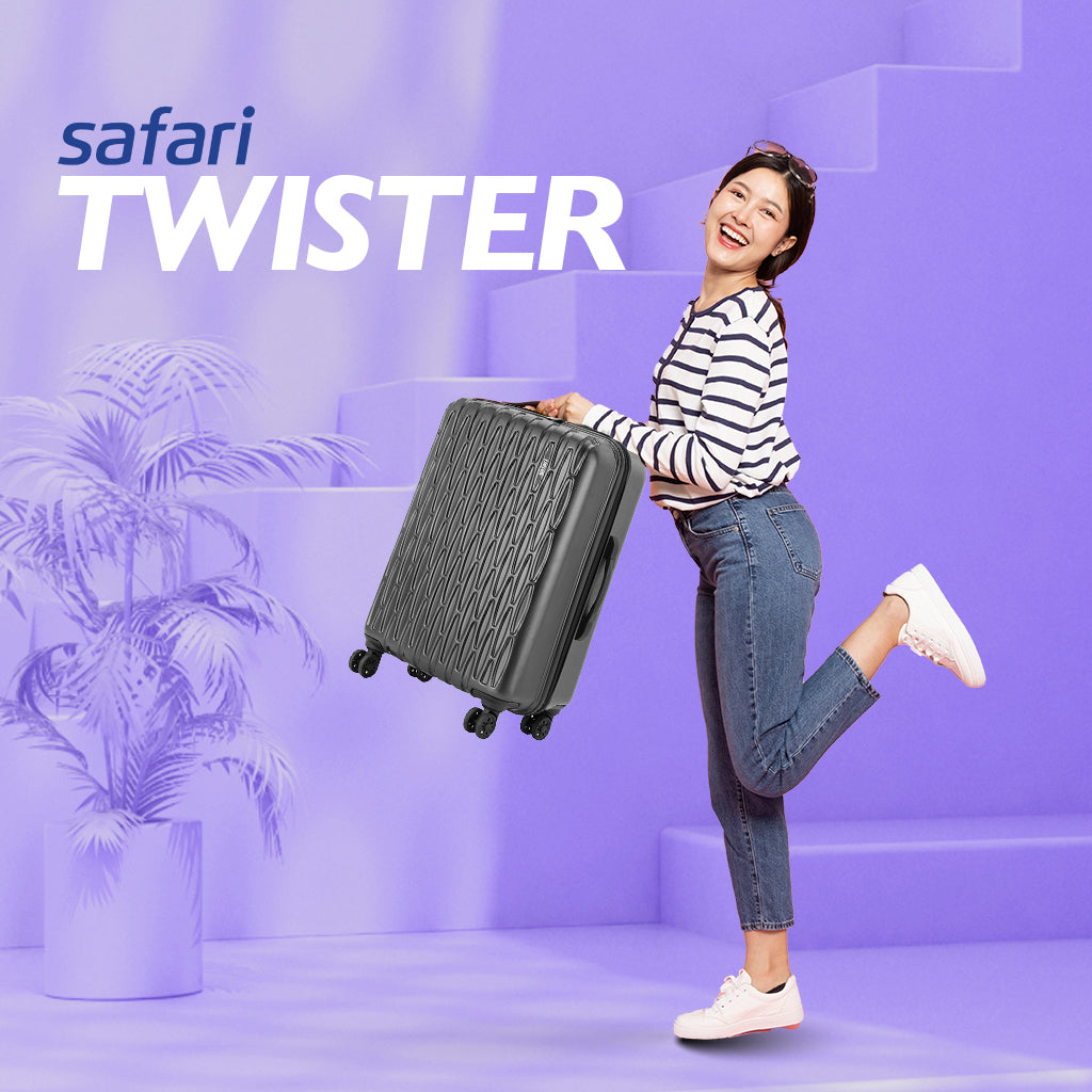 Safari Twister Set of 3 Gun Metal Trolley Bags with Dual Wheels & Anti Theft Zipper