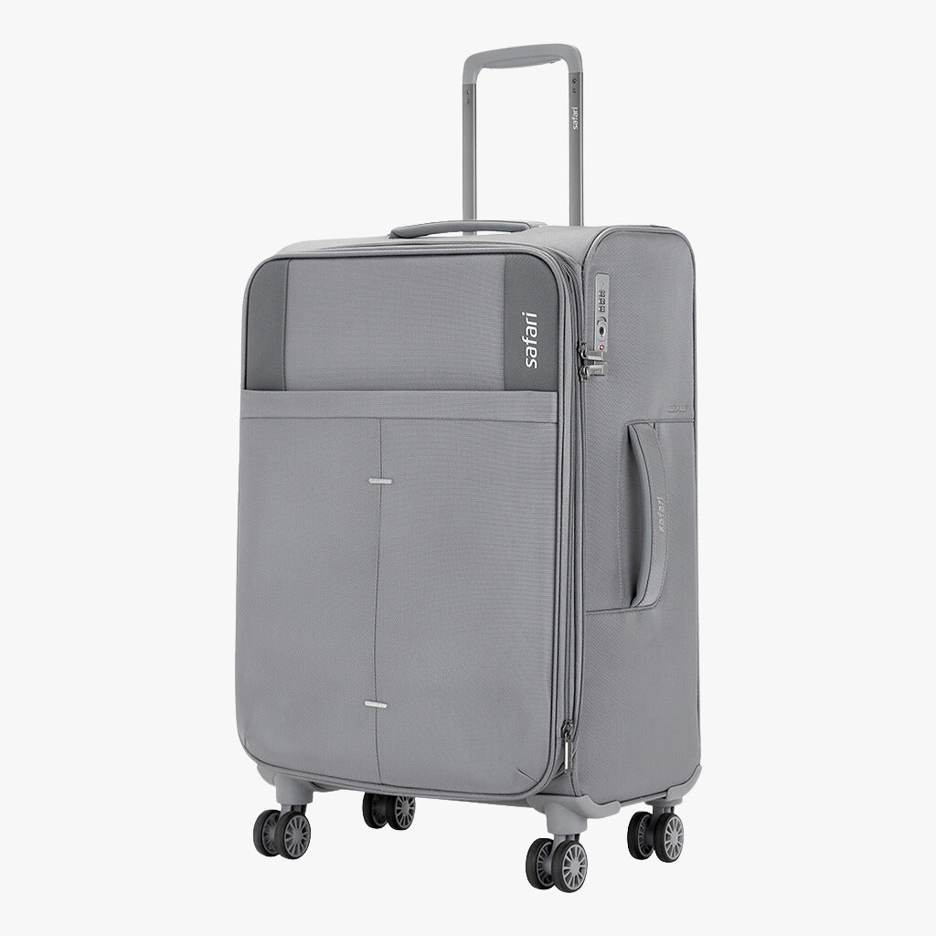 Safari Airpro 40% Lighter Grey Trolley Bag with Dual Wheels, Detailed interiors and Expander