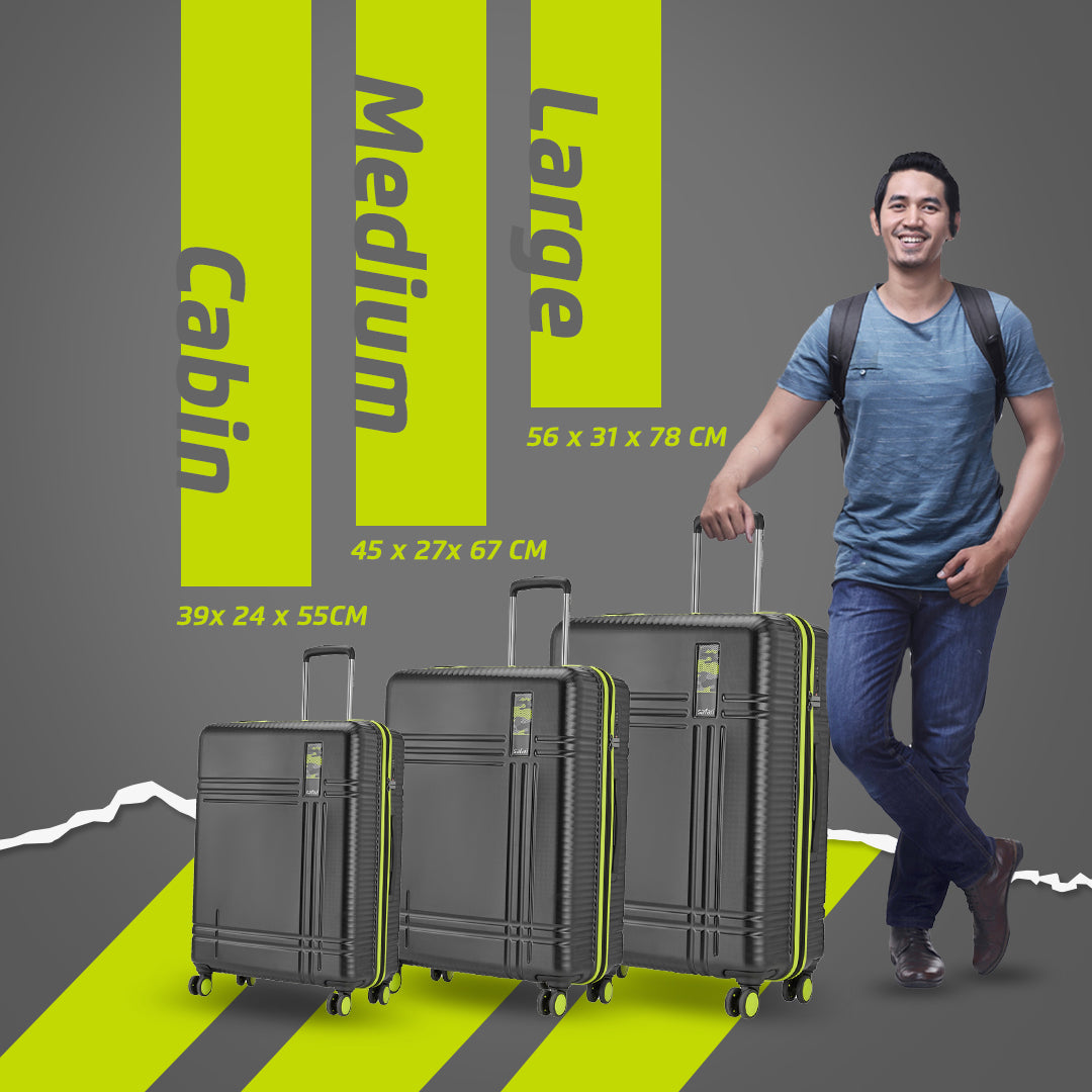 Zany Hard Luggage with TSA lock and Dual Wheels - Black