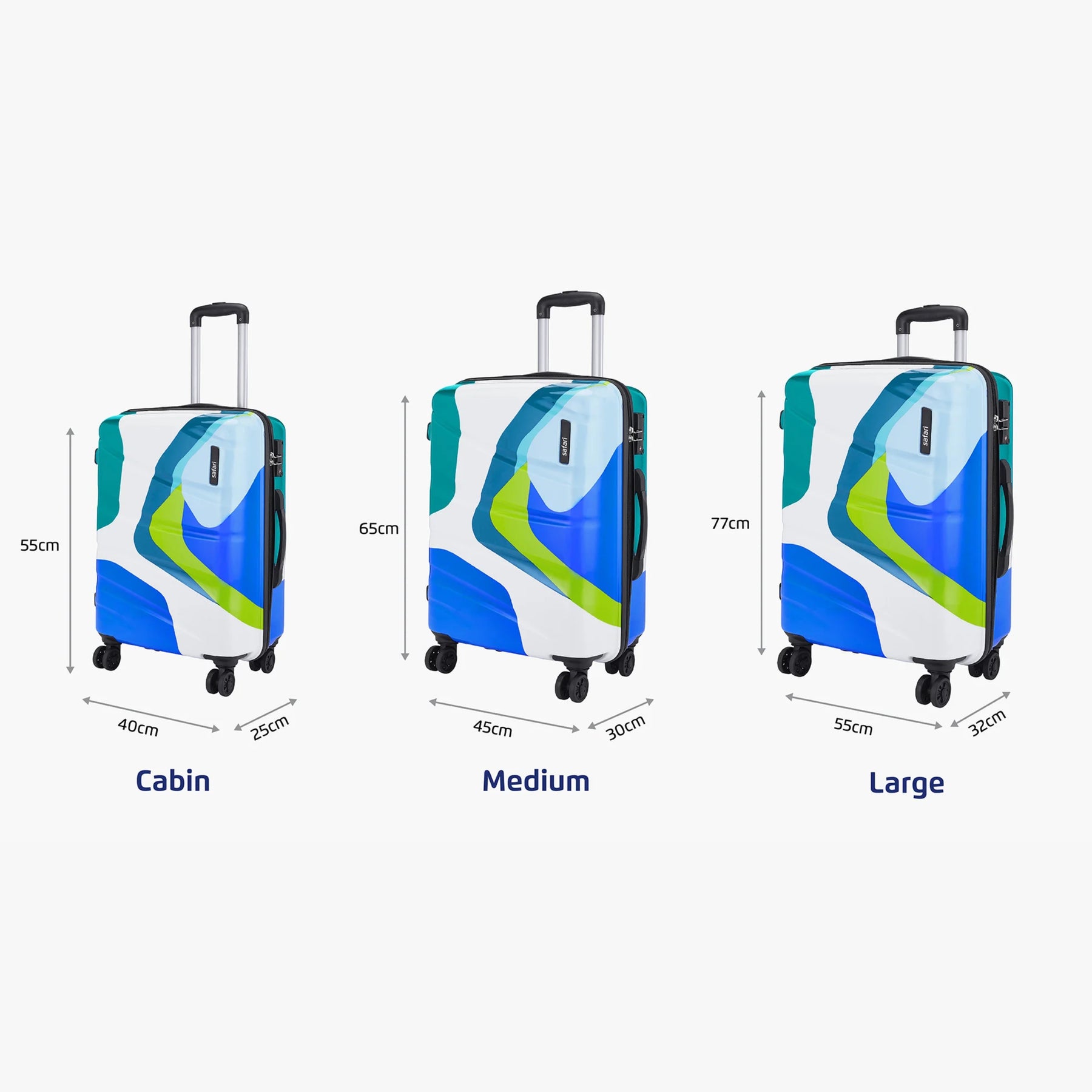Safari Chroma Plus Set of 3 Printed Trolley Bags with Dual Wheels