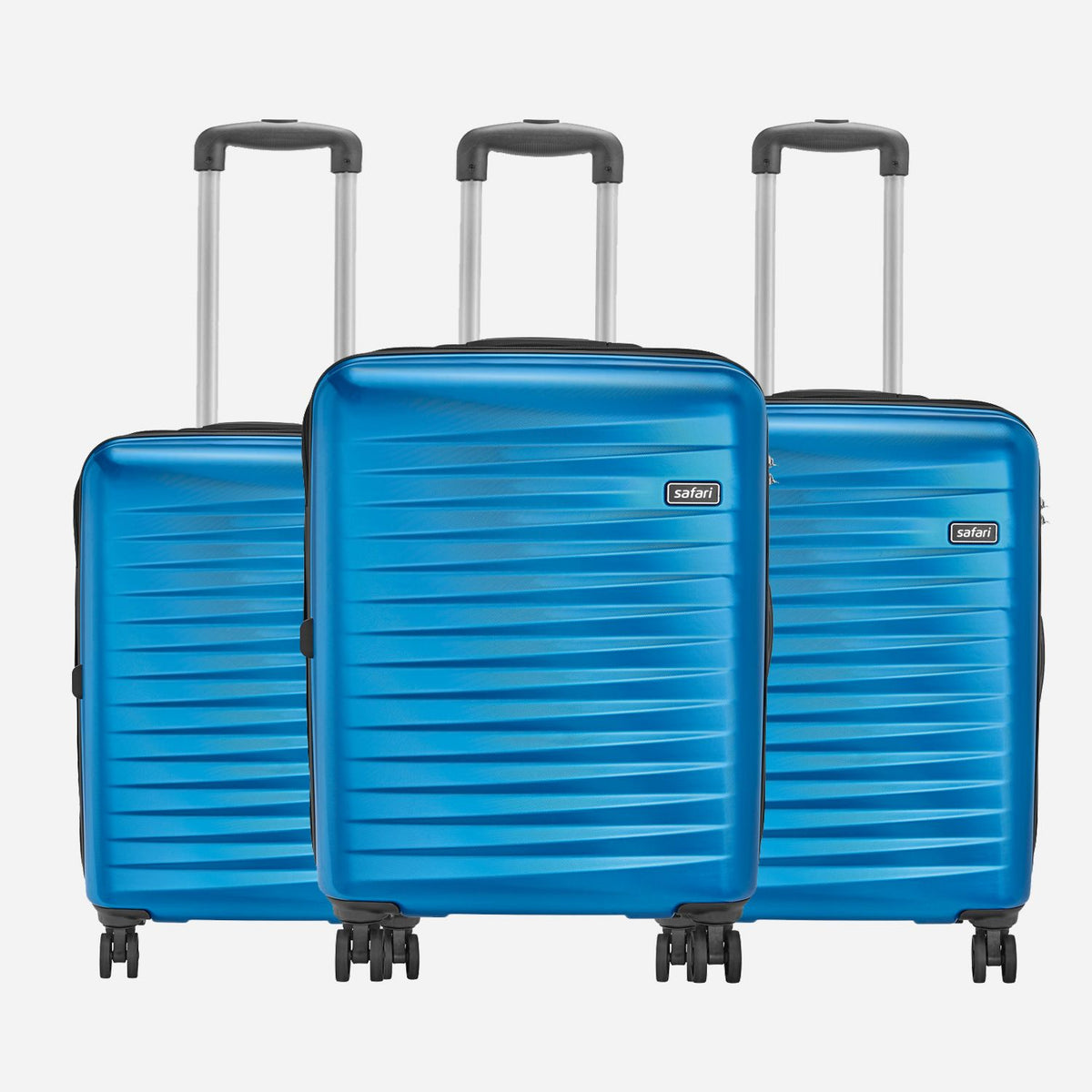 Safari Fiesta Set of 3 Electric Blue Trolley Bags with 360° Wheels