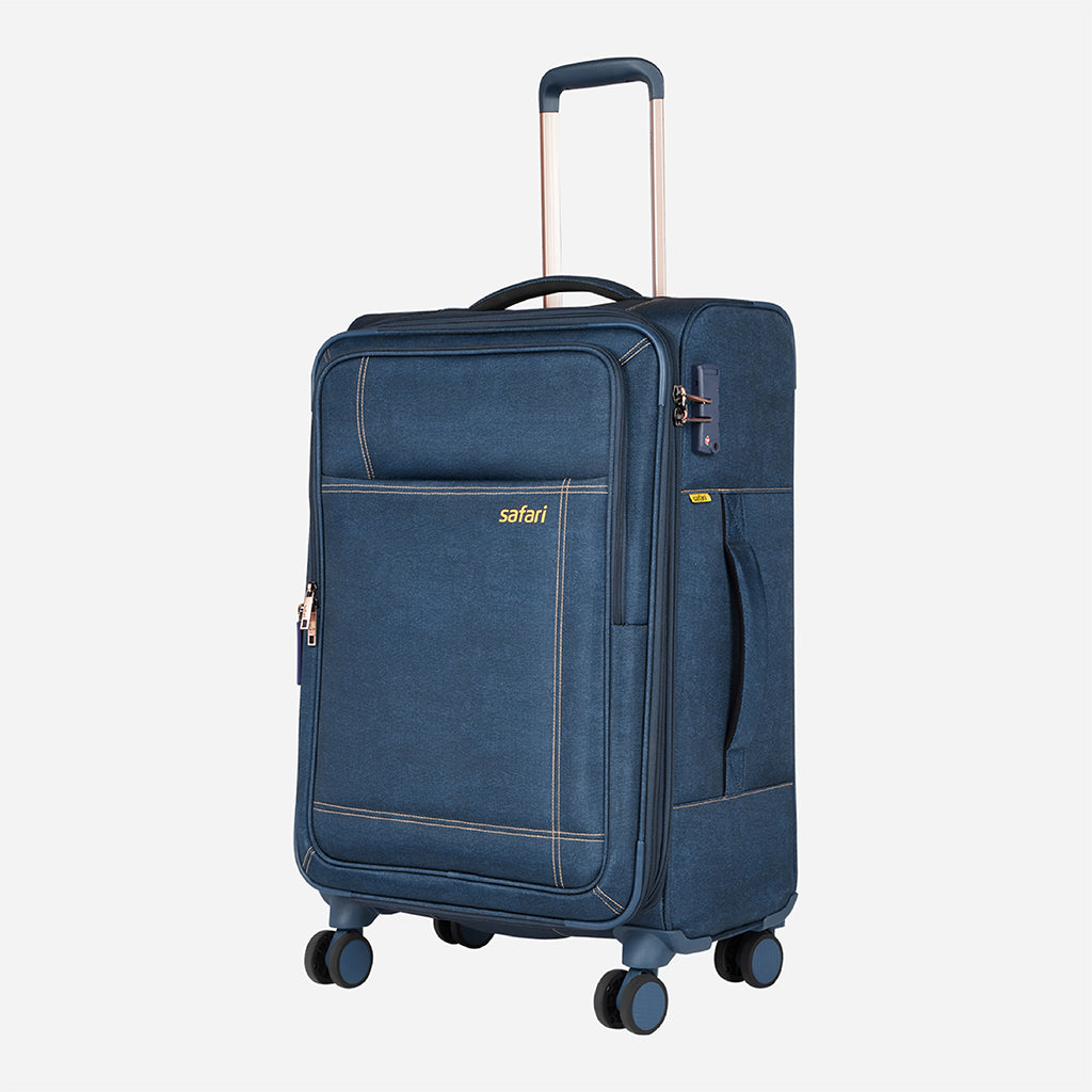 Safari Denim Plus Navy Blue Trolley Bag with Dual Wheels