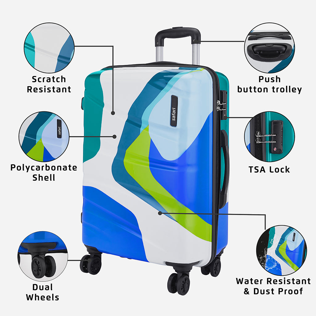 Safari Chroma Plus Set of 3 Printed Trolley Bags with Dual Wheels