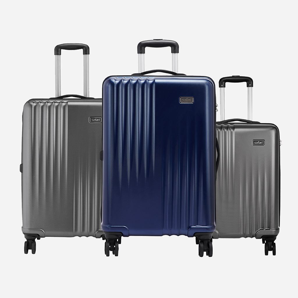 Safari Ryder Set of 3 Gun Metal & Midnight Blue Trolley Bags with Dual Wheels