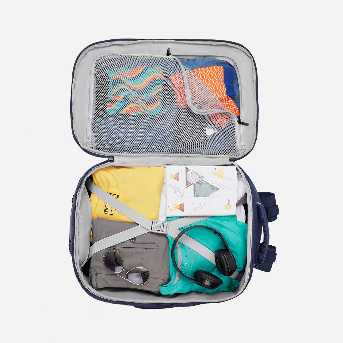 Safari Seek 45L Blue Backpack Suitcase with Two Way Handle, Chest Straps & Luggage Style Packing