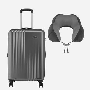 Ryder Cabin size Hard luggage and Curve Neckpillow in Combo Set- Grey