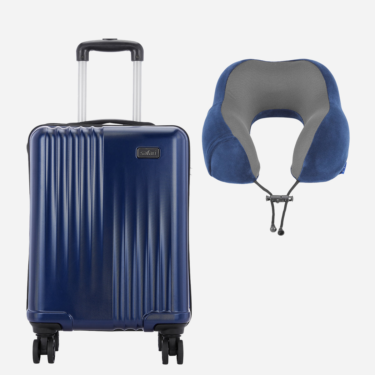Ryder Cabin size Hard luggage and Curve Neckpillow in Combo Set - Blue