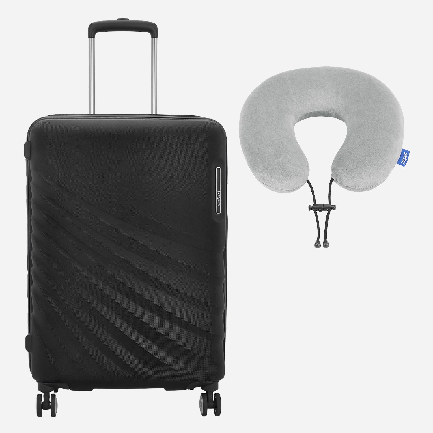 Polaris Hard Luggage cabin size and Basic Neckpillow - Black